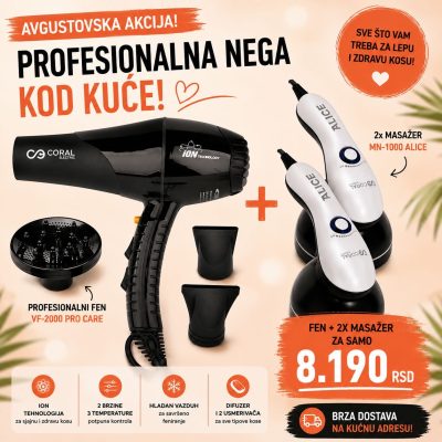 Profesionalni fen za kosu + 2x Masažer - VF-2000 PRO CARE + MN-1000 Alice