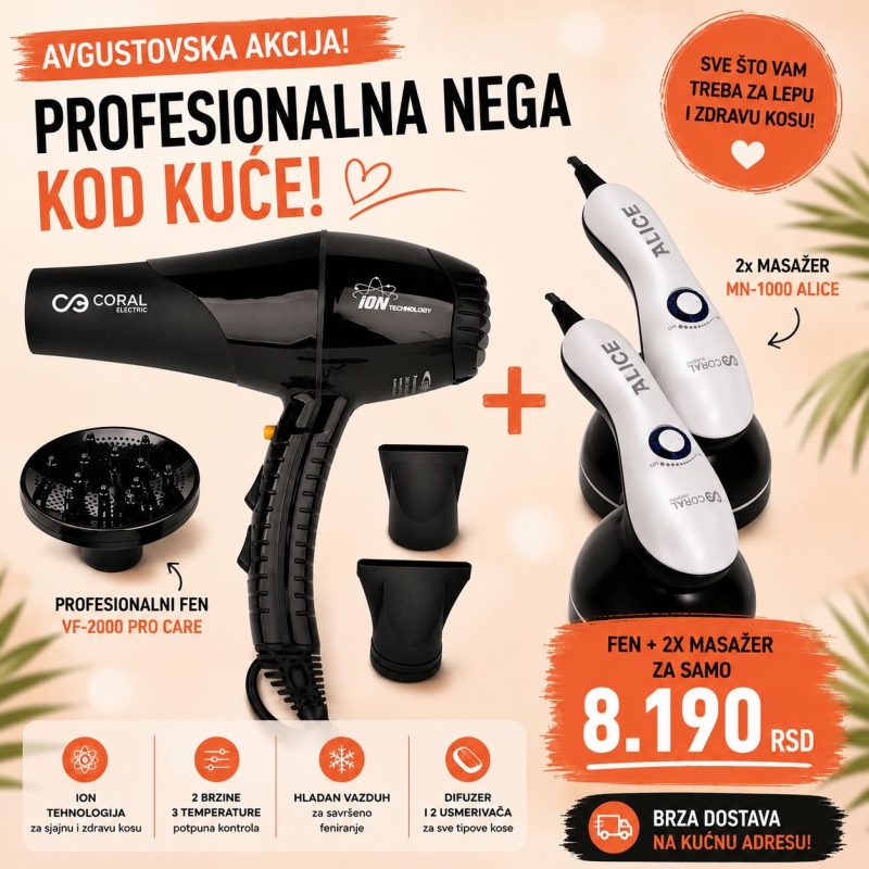 Profesionalni fen za kosu + 2x Masažer - VF-2000 PRO CARE + MN-1000 Alice