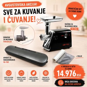 Mašina za mlevenje mesa + Dodatak za mlevenje paradajza + Aparat za vakuumiranje + Folije - MR-1000J + VA-100