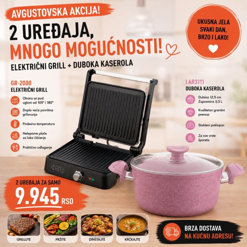 Električni grill + Duboka kaserola - GR-2000 + LAR3111